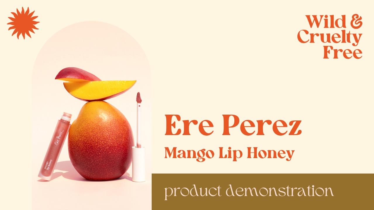 Load video: Ere Perez Mango Lip Honey Lip Gloss Makeup Demonstration