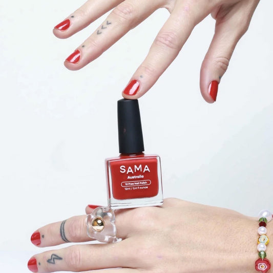 SAMA Bright Red Nail Polish - Holly - Vegan and Cruelty Free Nail Polish Australia