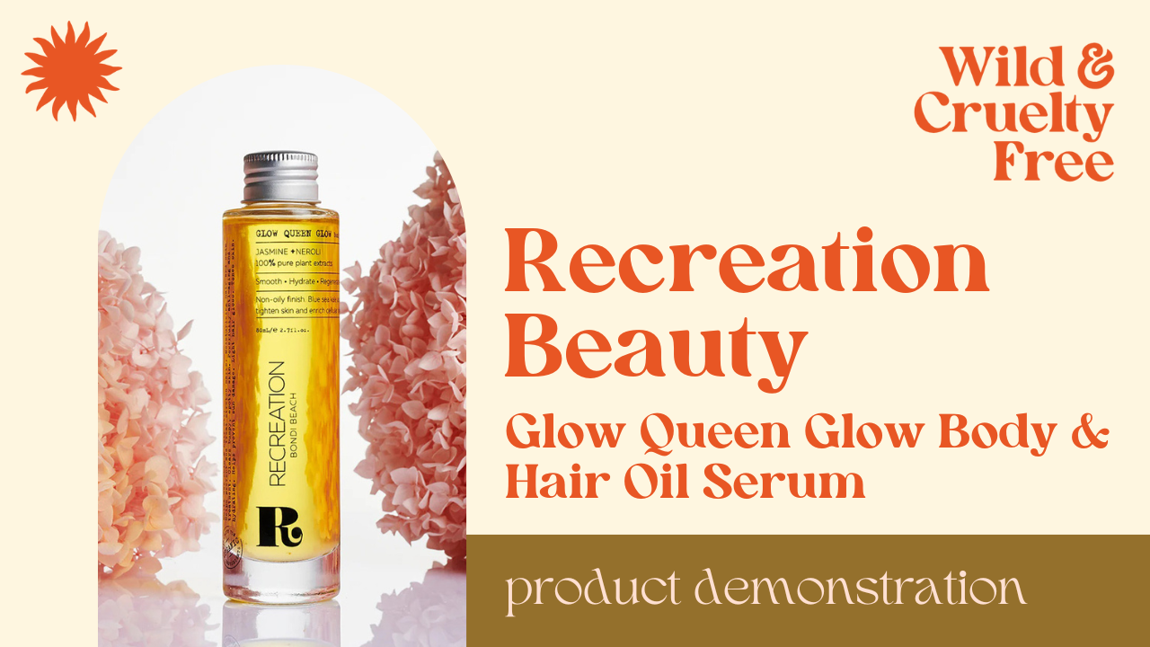Load video: Recreation Beauty GLOW QUEEN GLOW Body + Hair Treatment Serum Oil Demonstration